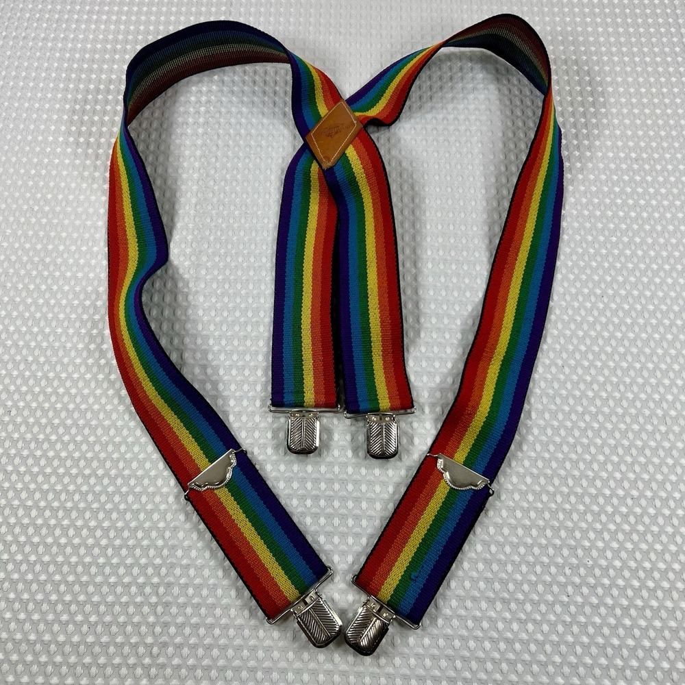 Fieldmaster Rainbow Suspenders Elastic X-Back Adjustable Clip-On Vintage Style
